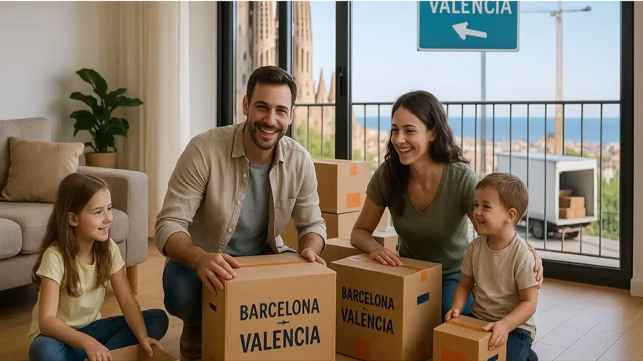 Familia mudándose de Barcelona a Valencia